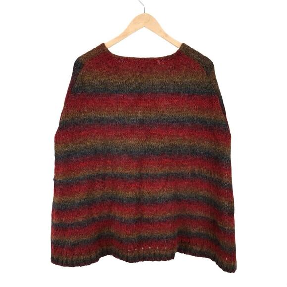 Max Studio Striped Alpaca Mohair Lagenlook Shawl Poncho Red Olive One Size - Picture 2 of 9